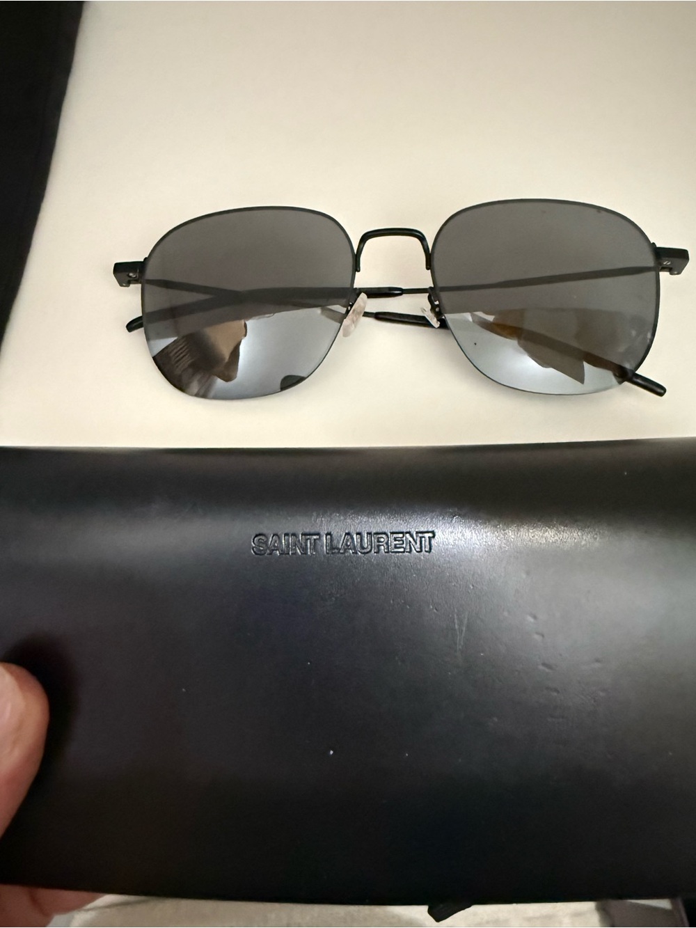 Saint Laurent Black Metal Square Sunglasses with Gray Lenses
